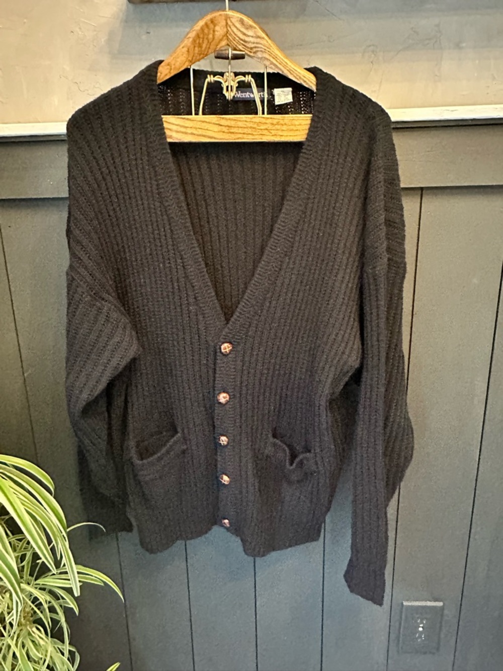 Vintage 90s Grandpa Wentworth Ribbed Dark Navy Blue BlackCardigan Size XL‎